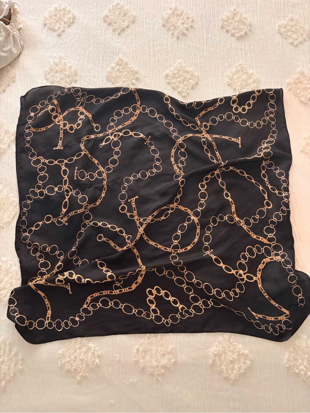 Black Chain Print Silk Scarf -